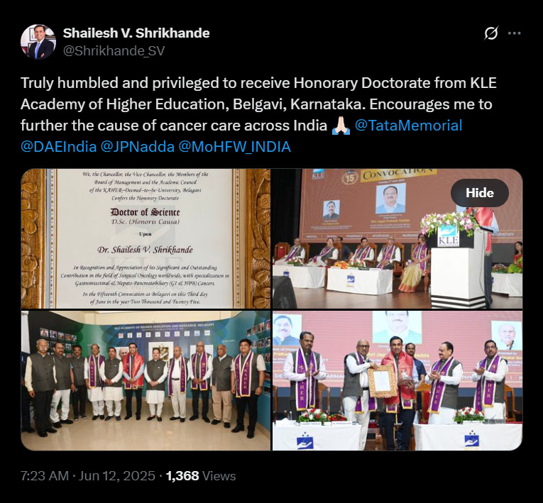 honorary doctorate from kle academy of higher education